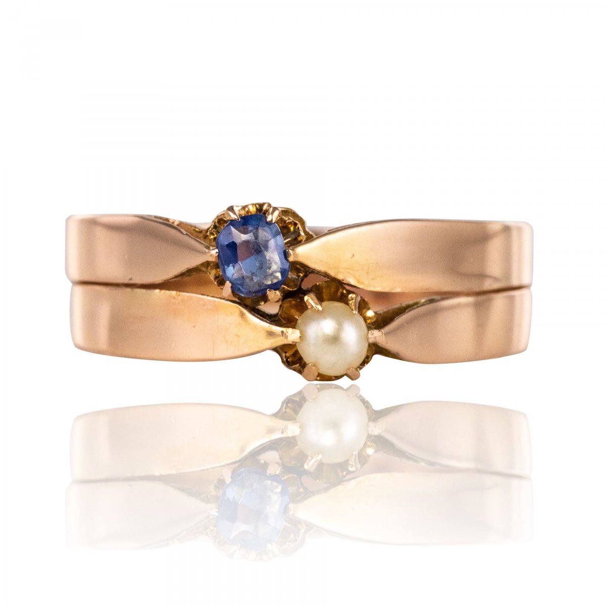 Old Rose Gold Ring You And Me Pearl Fine Sapphire