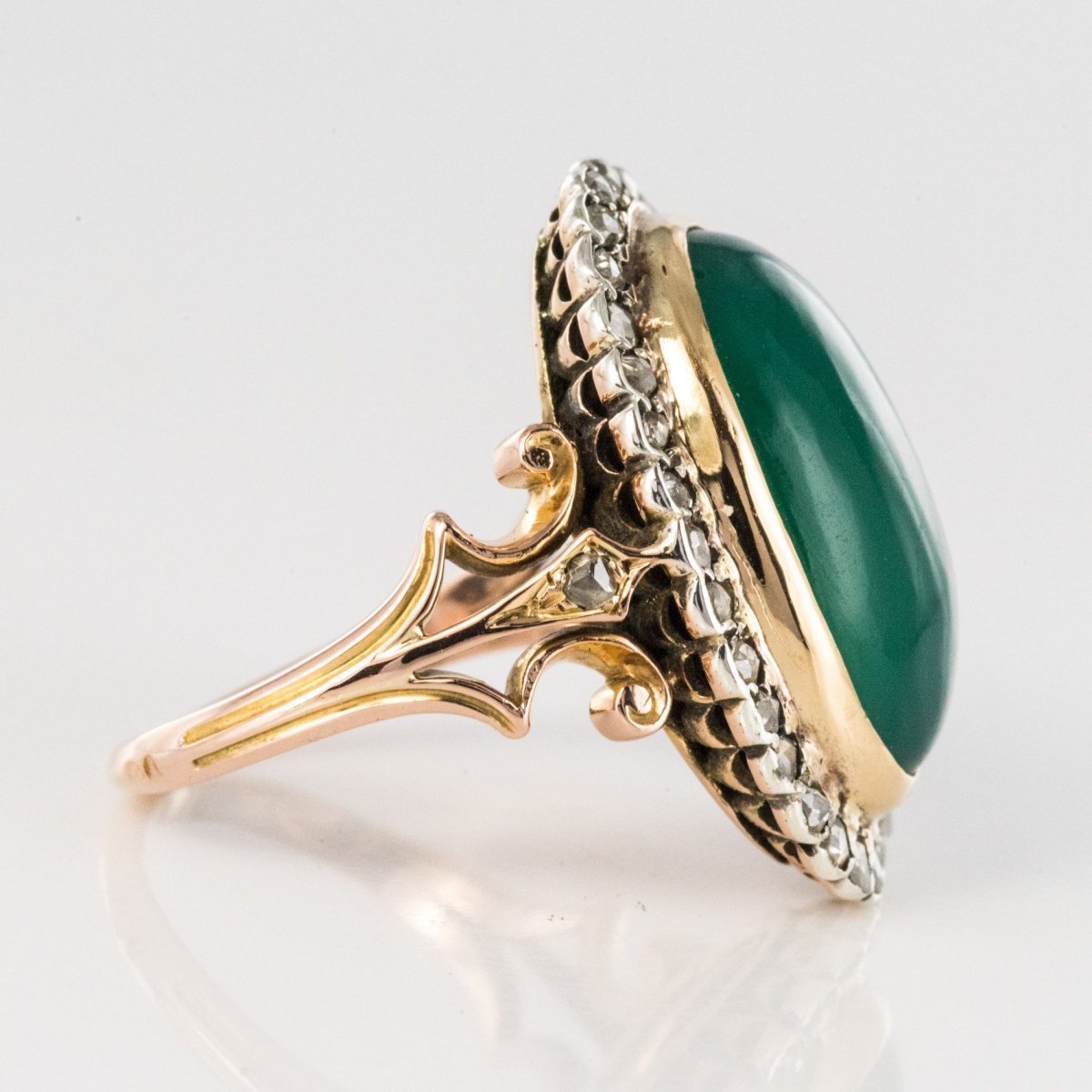 Old Green Agate And Rose Cut Diamond Ring-photo-5