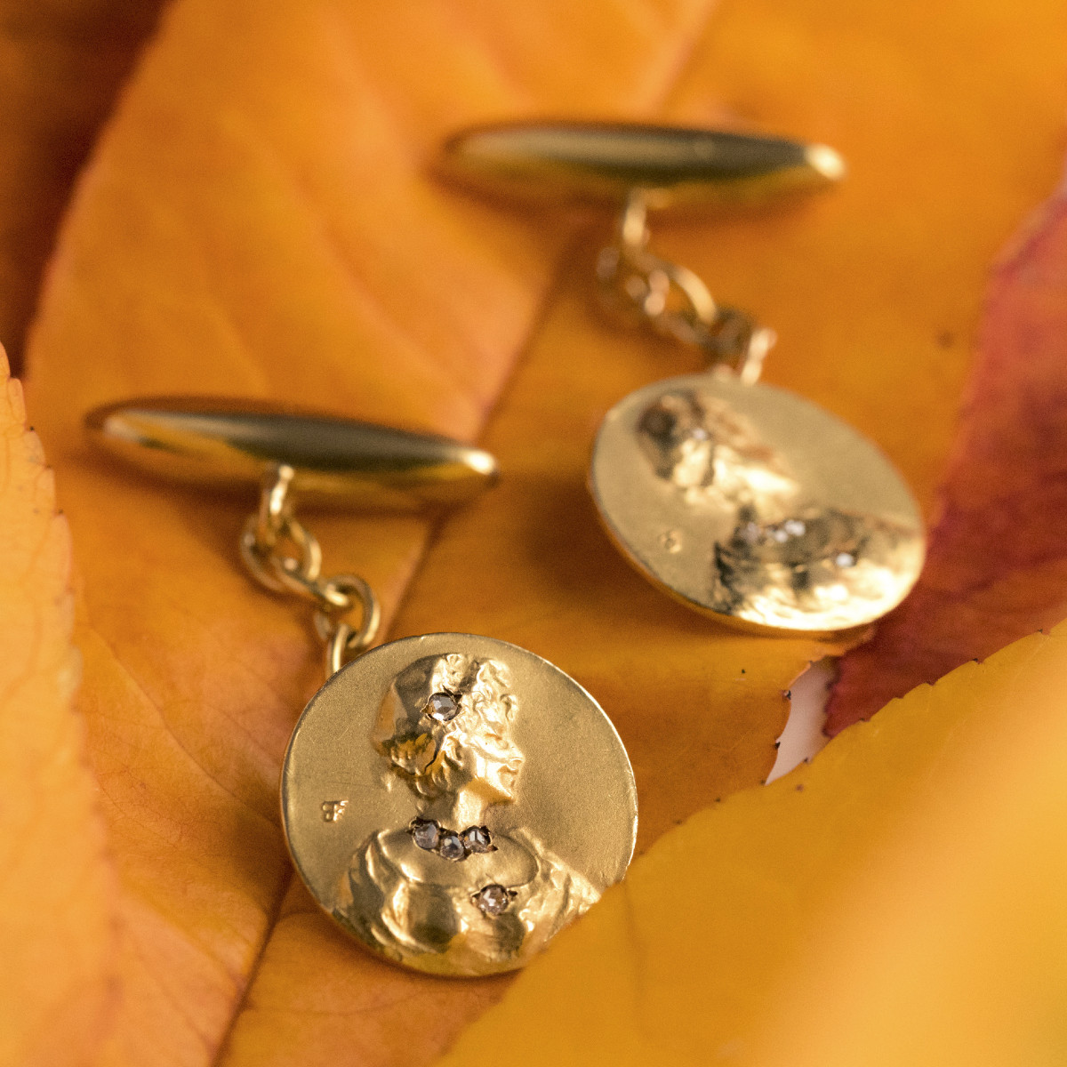 Antique Art Nouveau Gold And Diamonds Cufflinks-photo-4