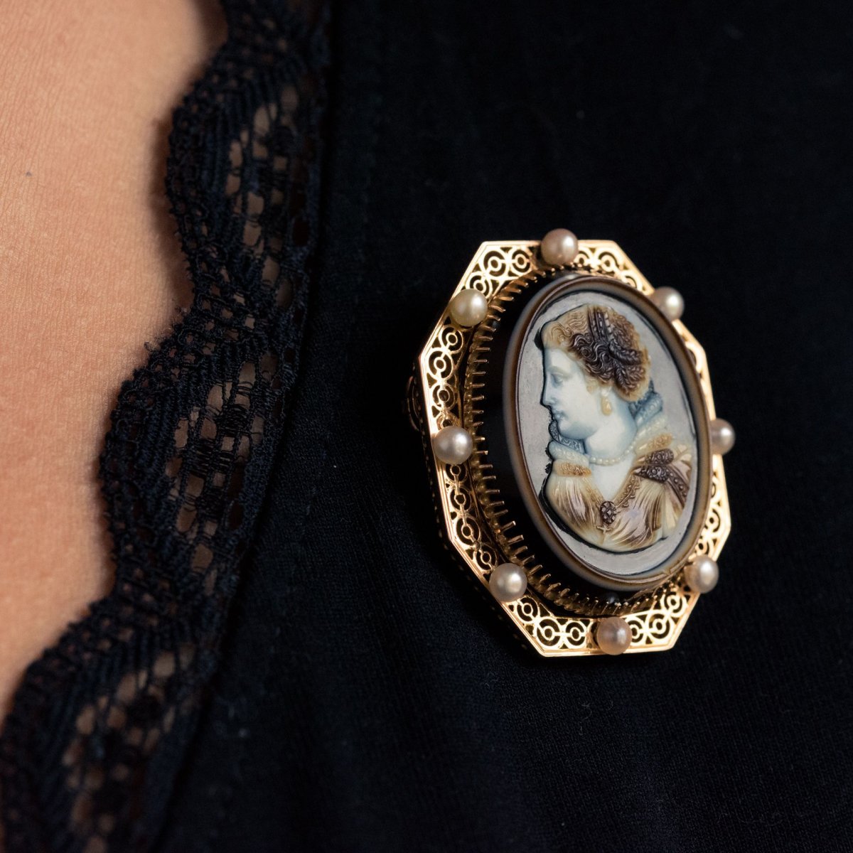 Pendant - Aucoc Brooch Cameo Old And Its Pearls-photo-4
