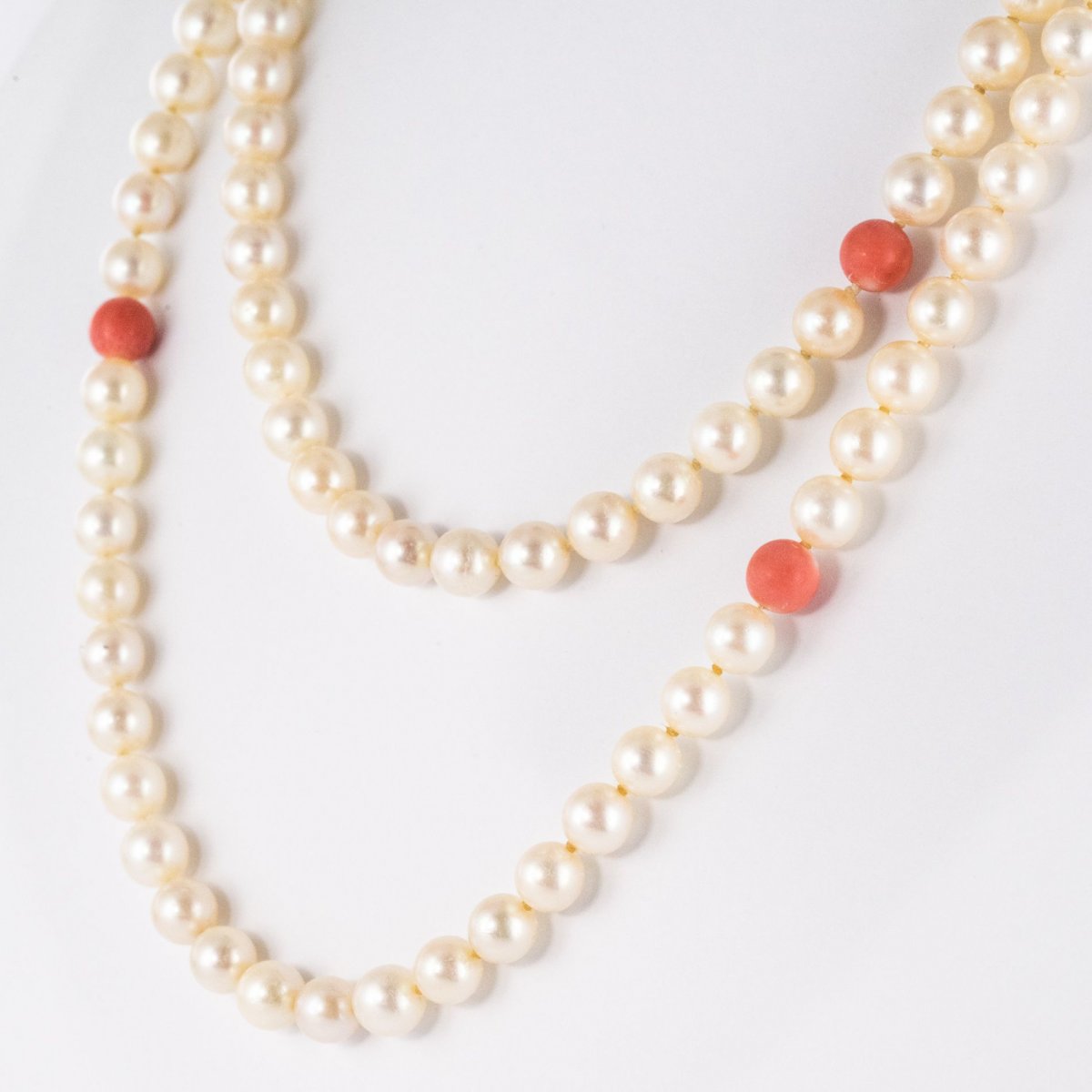 Pearls And Coral Beads Long Necklace-photo-3