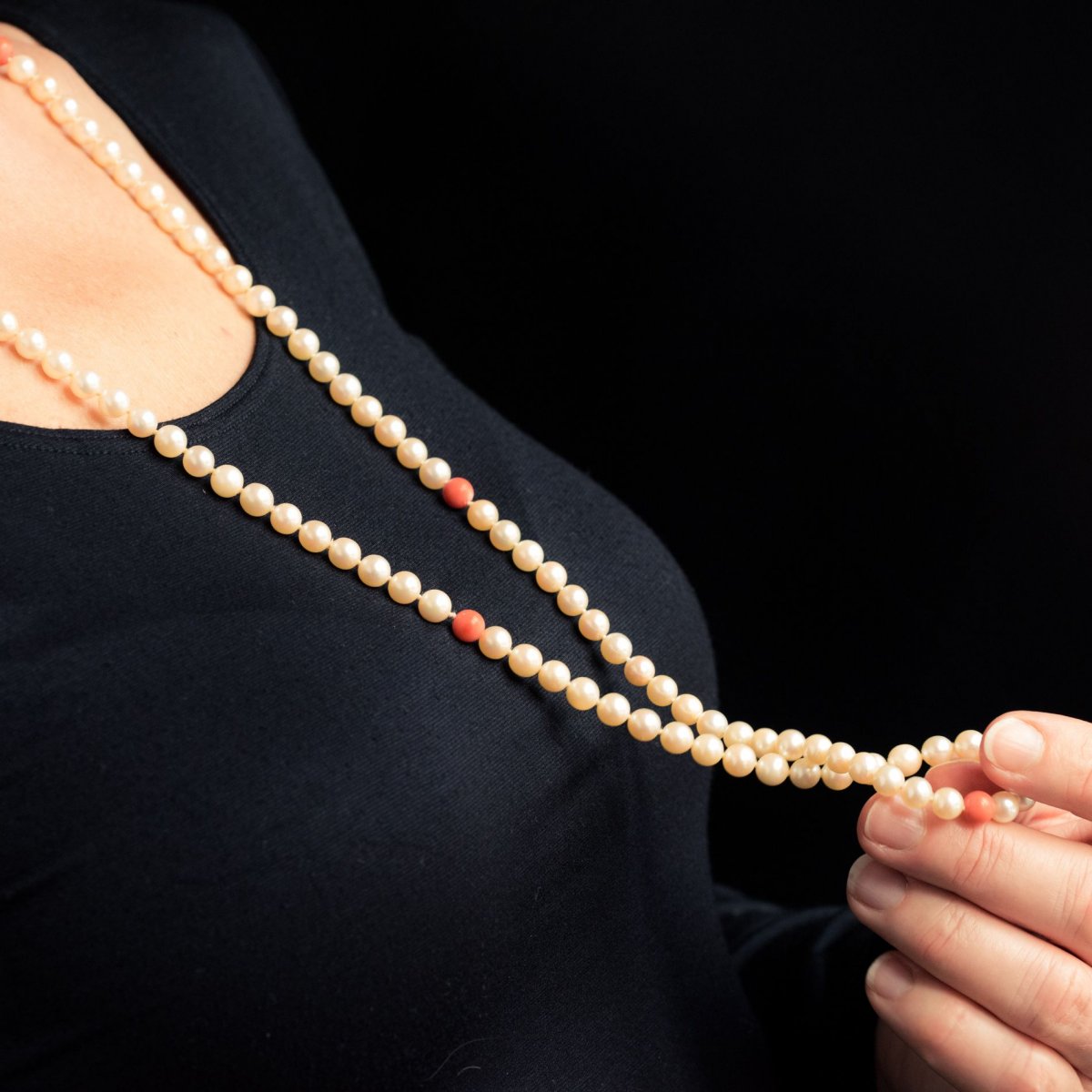 Pearls And Coral Beads Long Necklace-photo-4