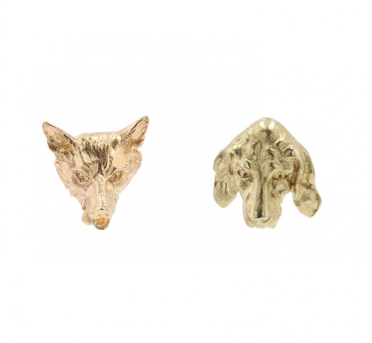 Proantic: Old Gold Fox And Dog Ear Studs