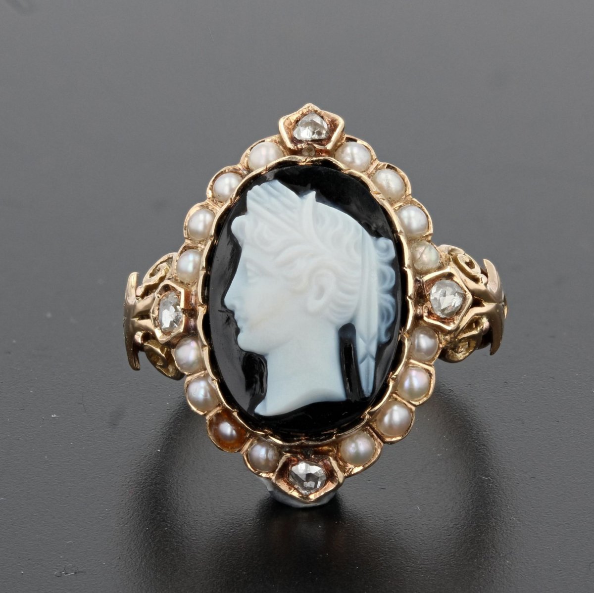 Parure Ancienne Camées Sur Onyx Perles Fines Et Diamants-photo-1