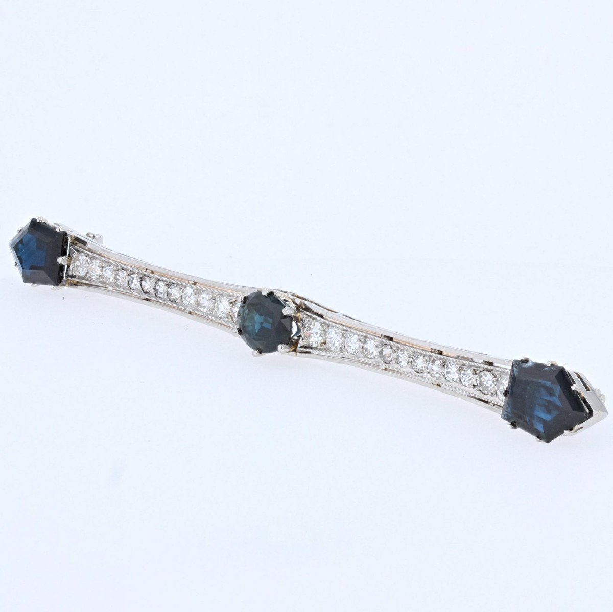 Broche Ancienne Saphirs Diamants Barrette-photo-3