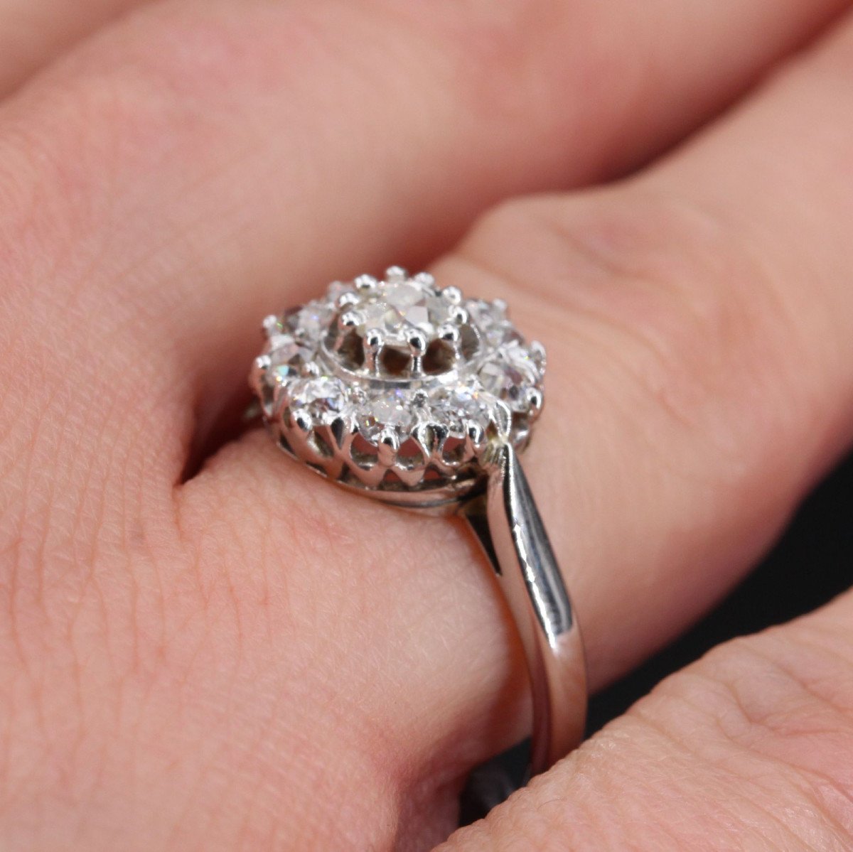 White Gold Marguerite Diamond Ring-photo-6