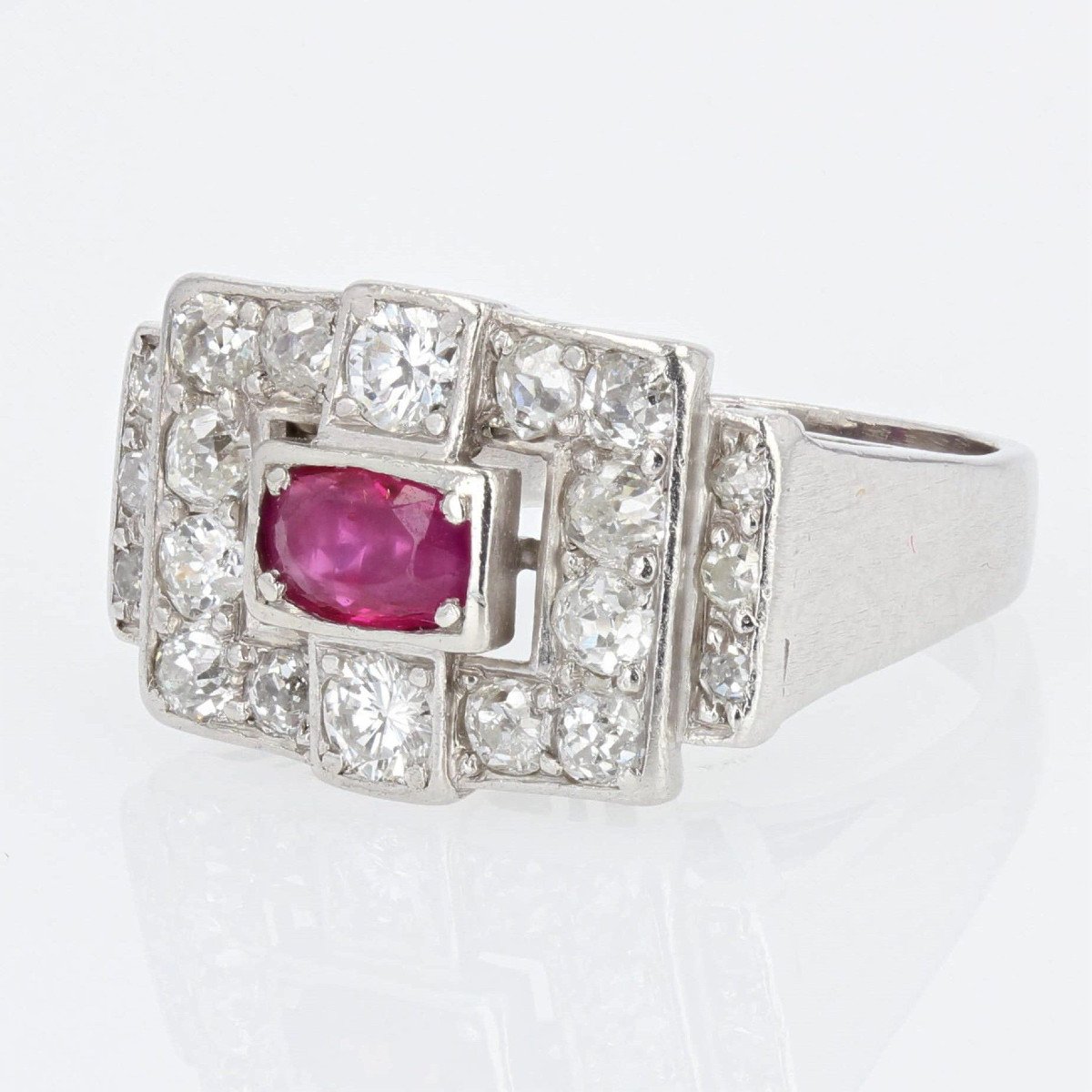 Art Deco Platinum Ruby Diamond Ring-photo-2