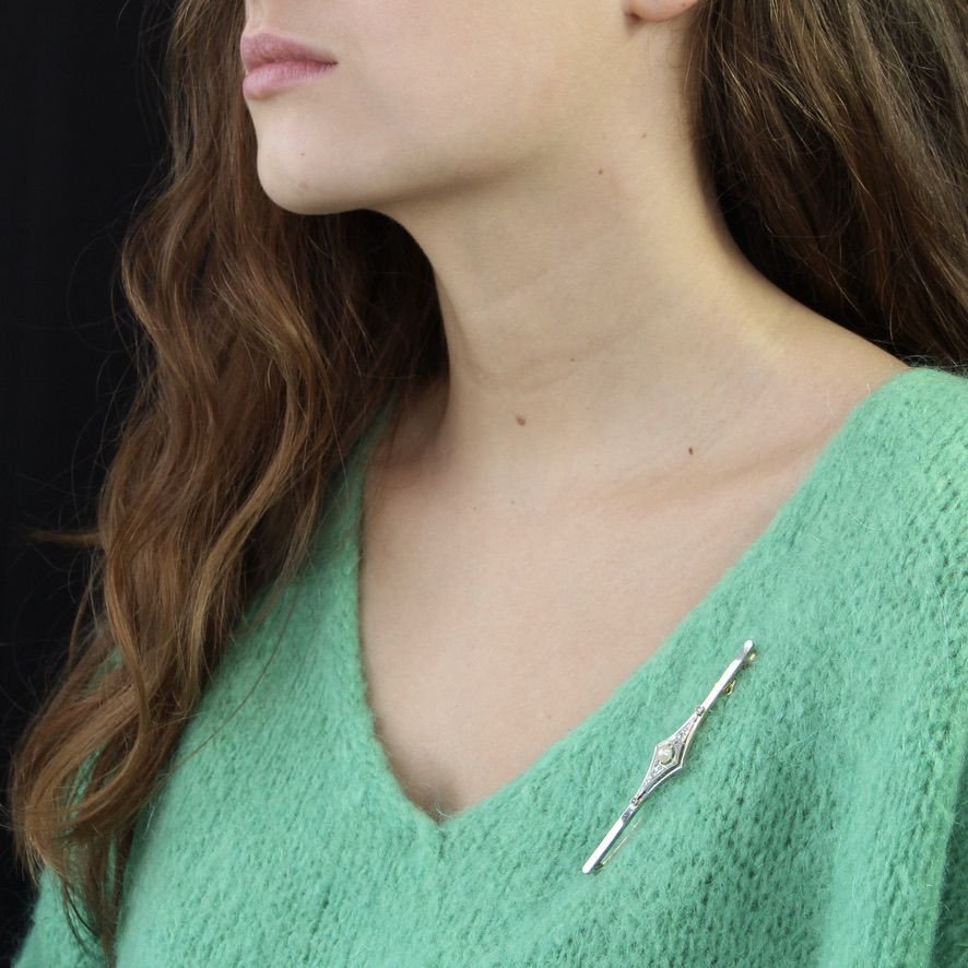 Old Fine Diamond Barrette Brooch-photo-1