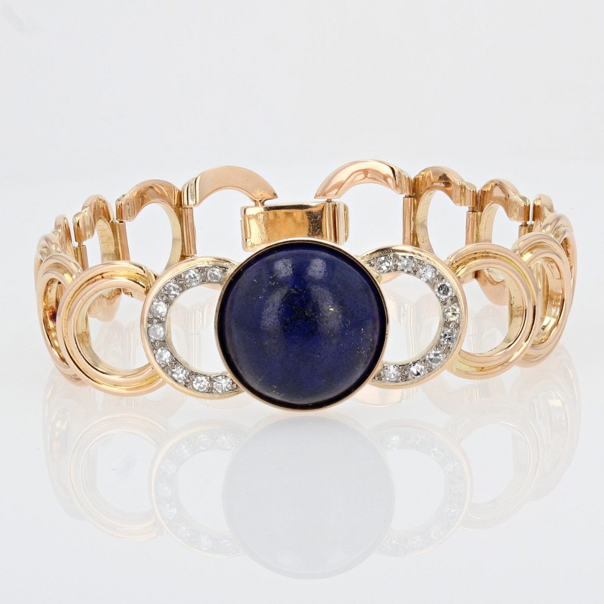 Gold Bracelet With Diamonds And Its Lapis Lazuli Cabochon-photo-3