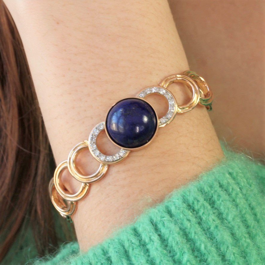 Bracelet En Or Diamants Et Son Cabochon De Lapis Lazuli-photo-1