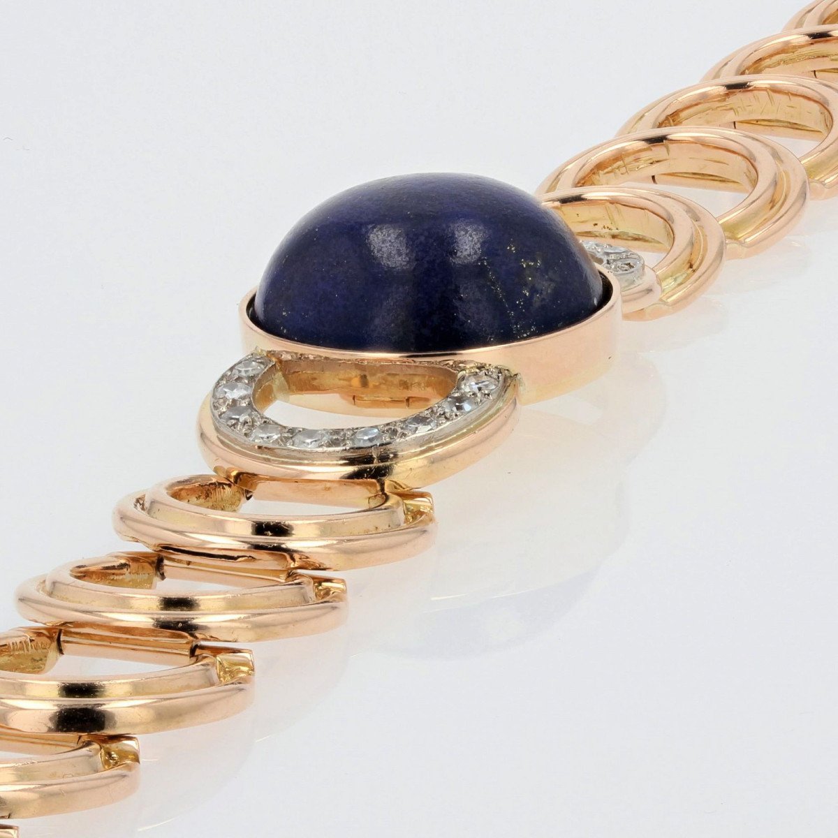 Gold Bracelet With Diamonds And Its Lapis Lazuli Cabochon-photo-4