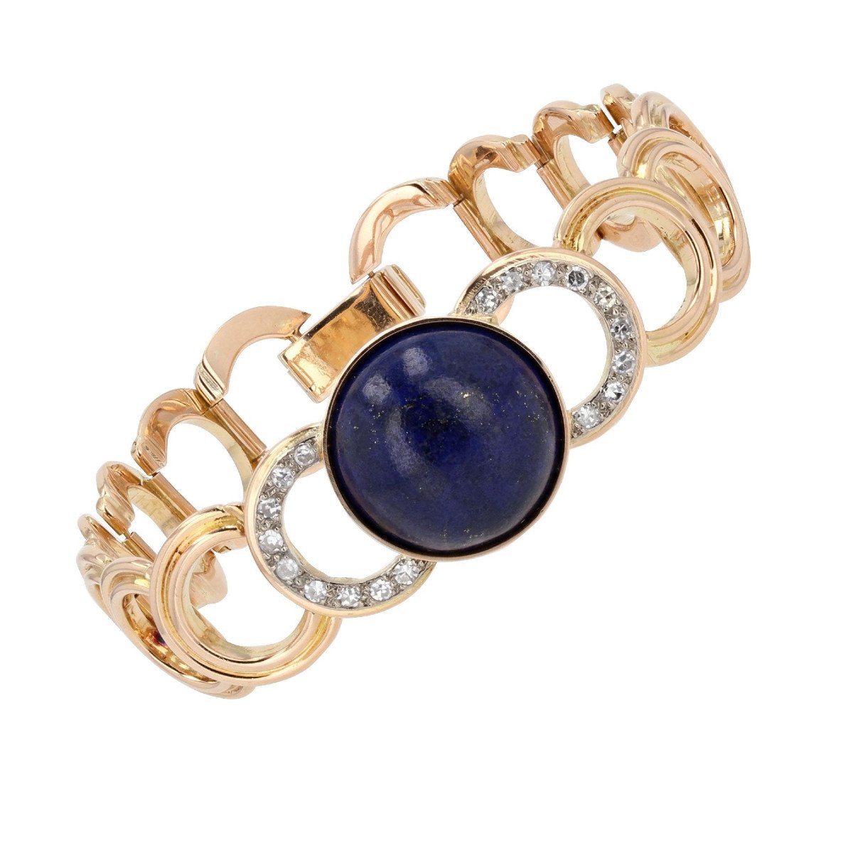 Gold Bracelet With Diamonds And Its Lapis Lazuli Cabochon