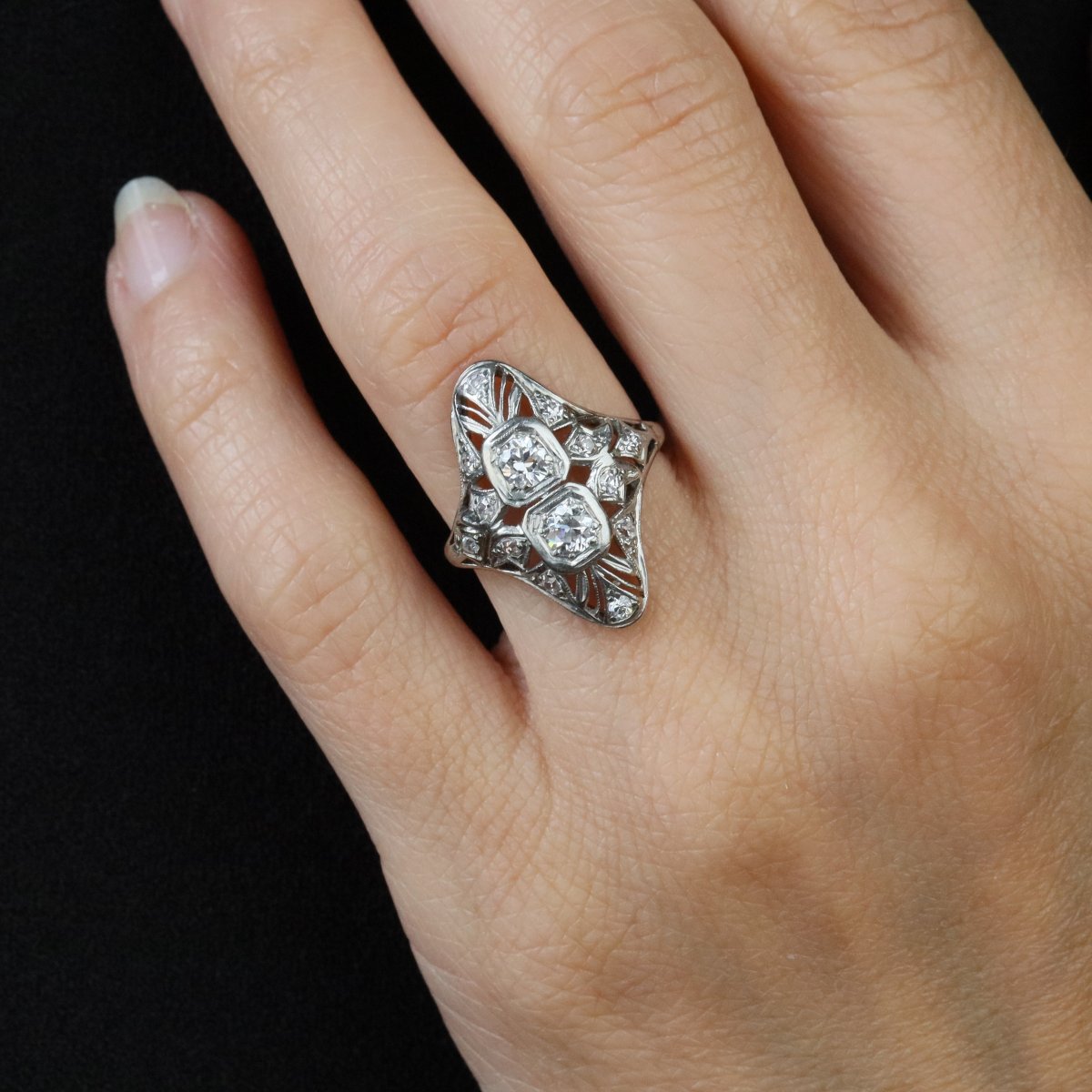 Art Deco Openwork Diamond Ring-photo-2