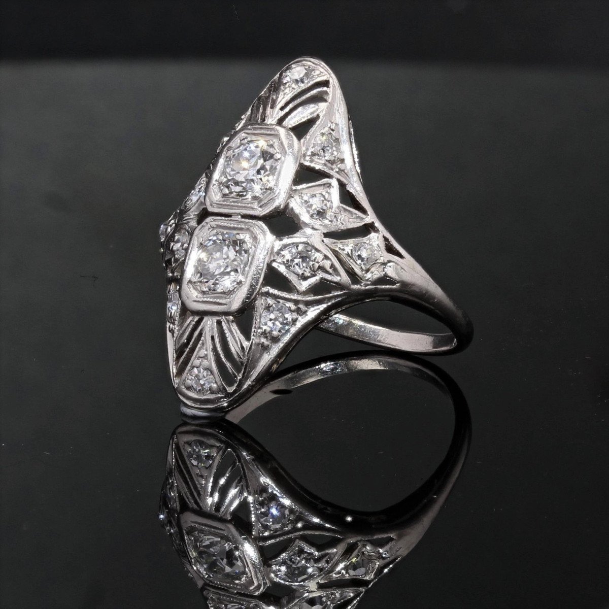 Art Deco Openwork Diamond Ring-photo-2