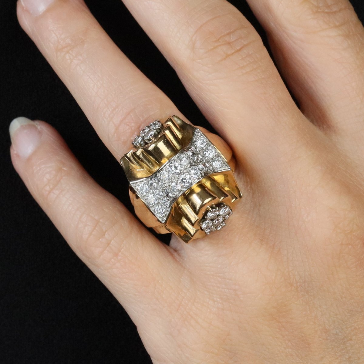 Bague Tank Nœud d'Or Et De Diamants-photo-2