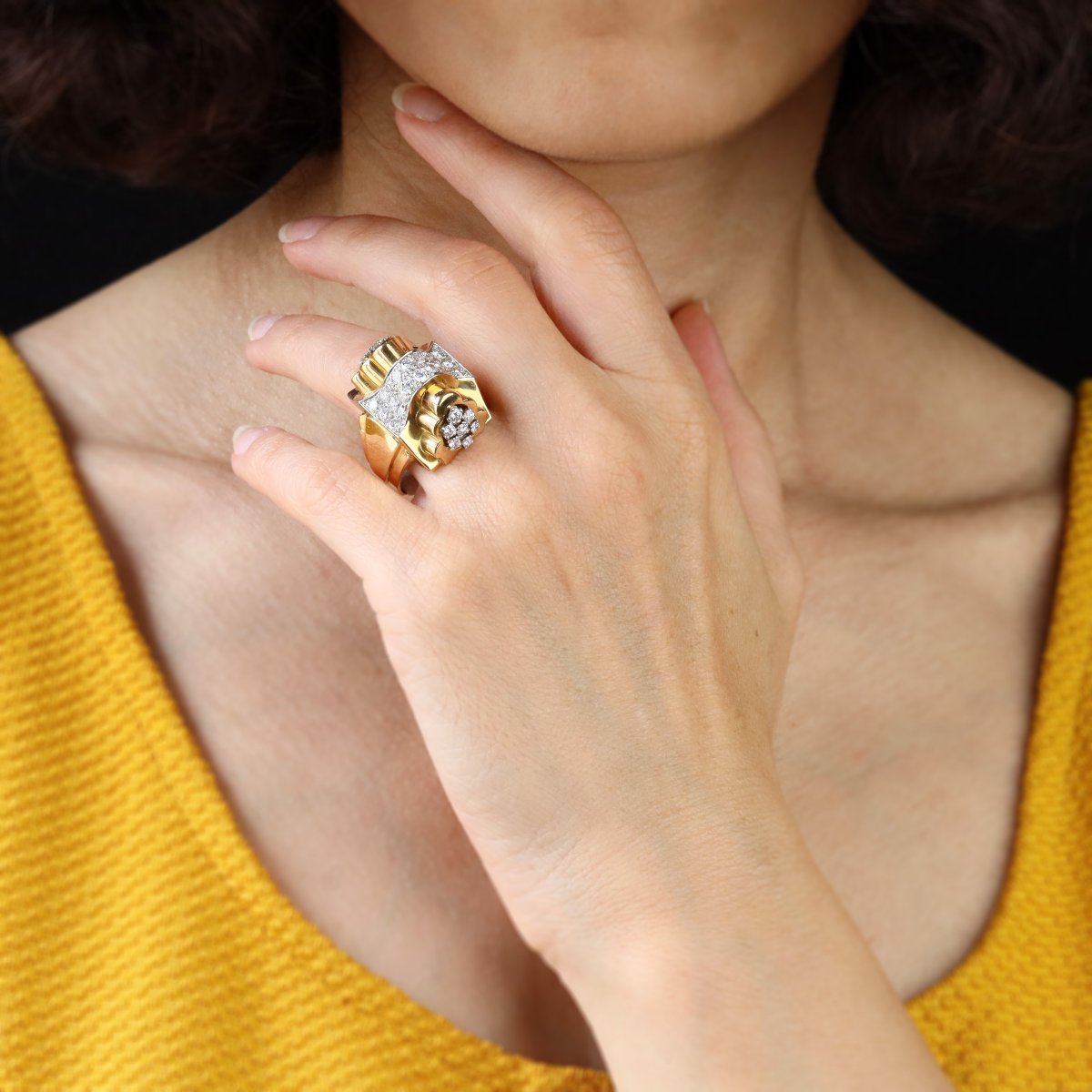 Bague Tank Nœud d'Or Et De Diamants-photo-4
