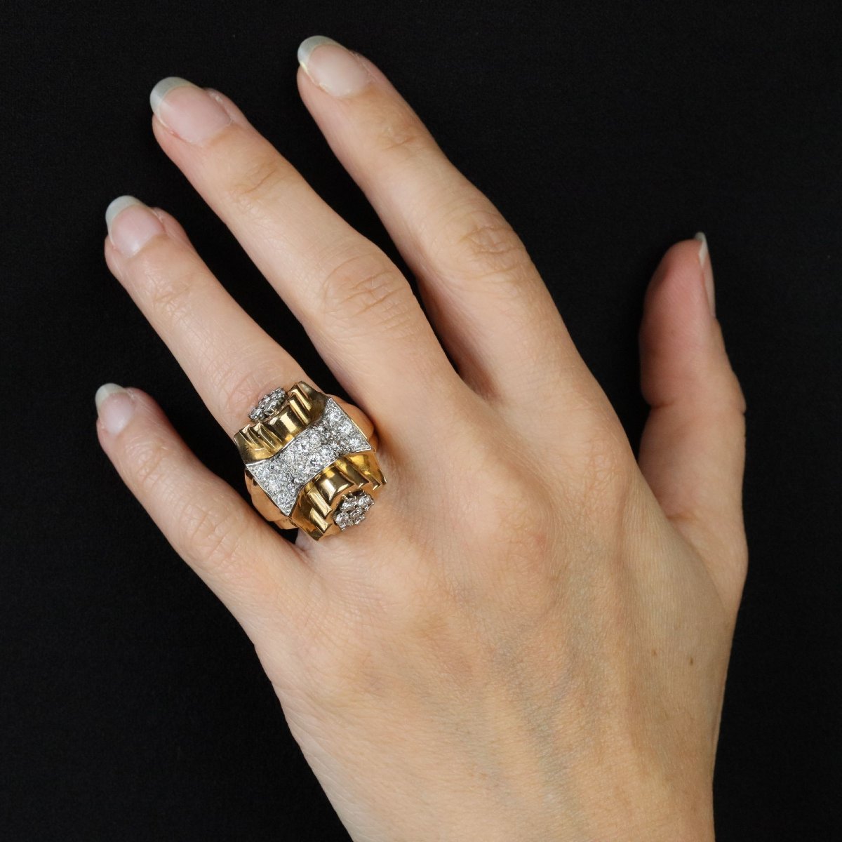 Bague Tank Nœud d'Or Et De Diamants-photo-4