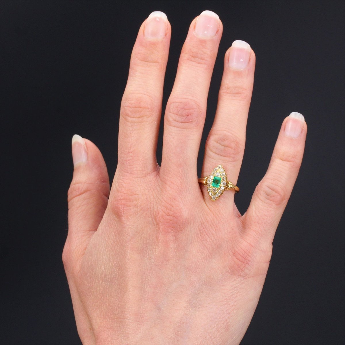 Old Marquise Emerald Diamond Ring-photo-2