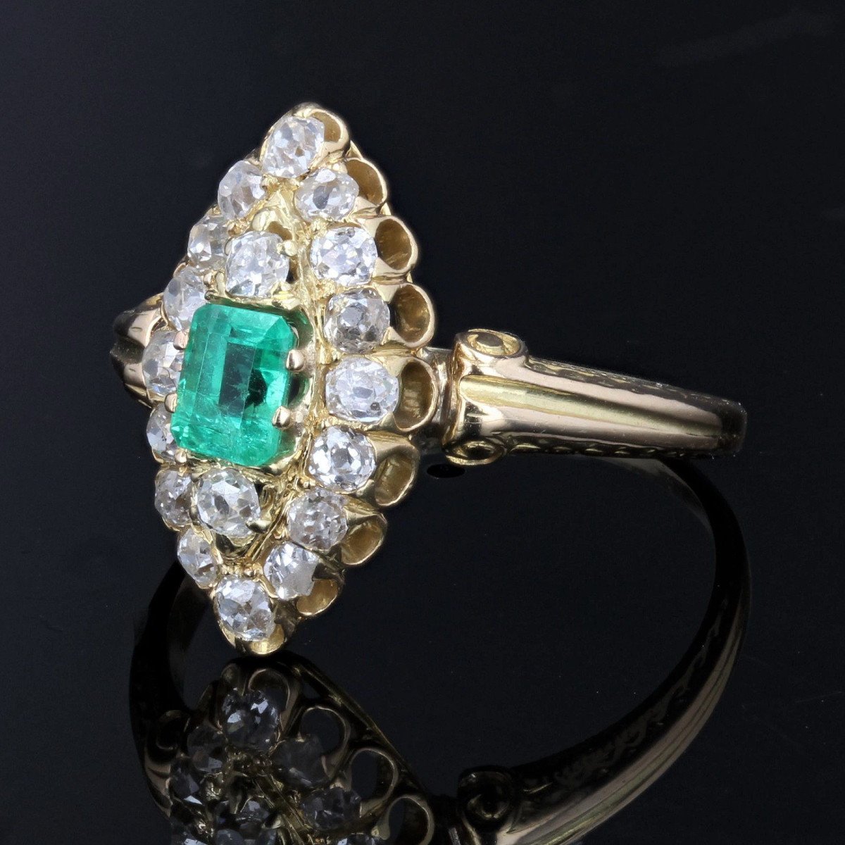 Old Marquise Emerald Diamond Ring-photo-4