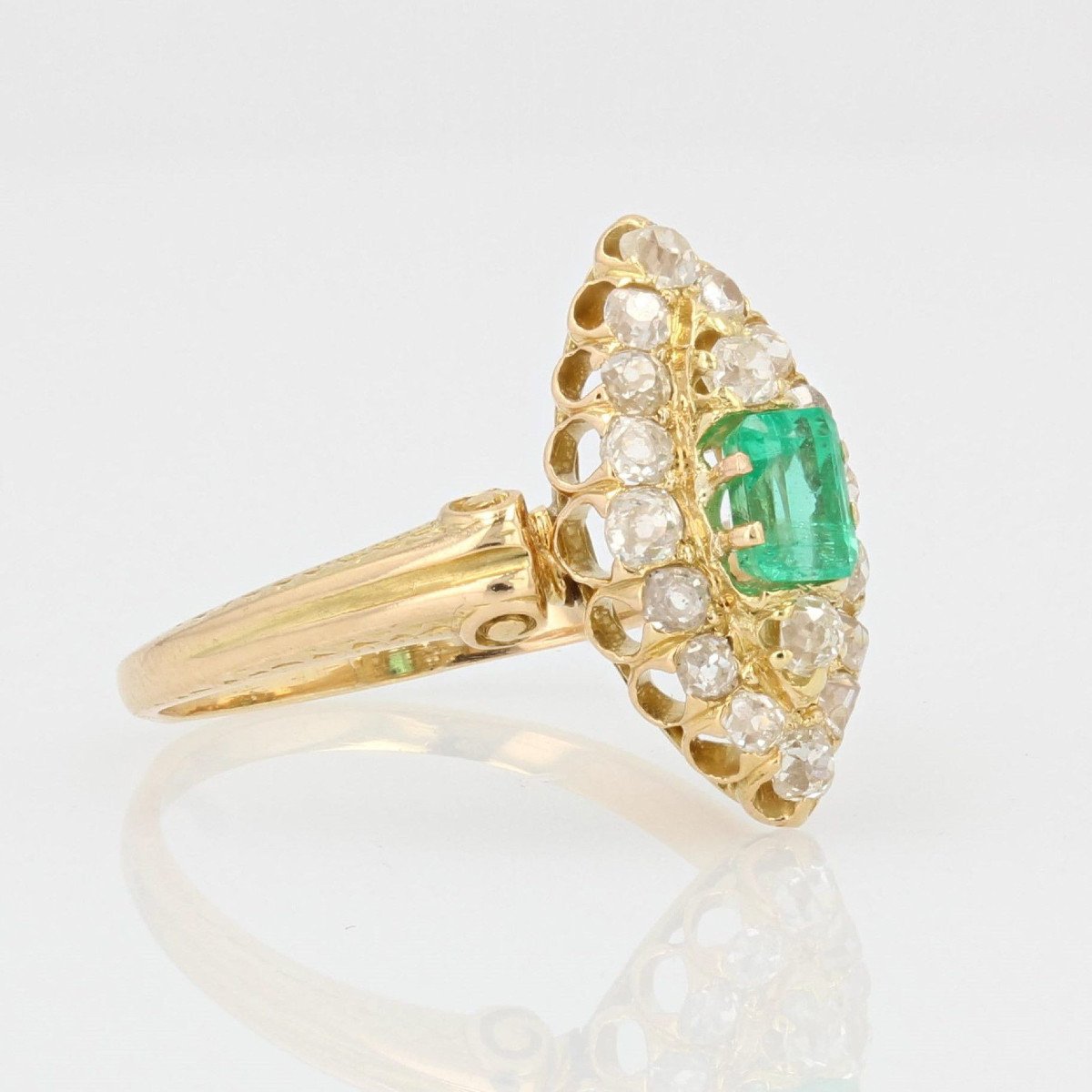 Old Marquise Emerald Diamond Ring-photo-3