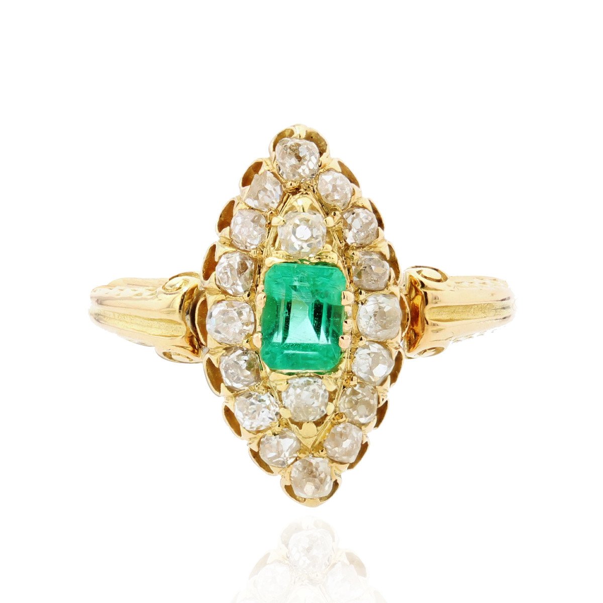 Old Marquise Emerald Diamond Ring