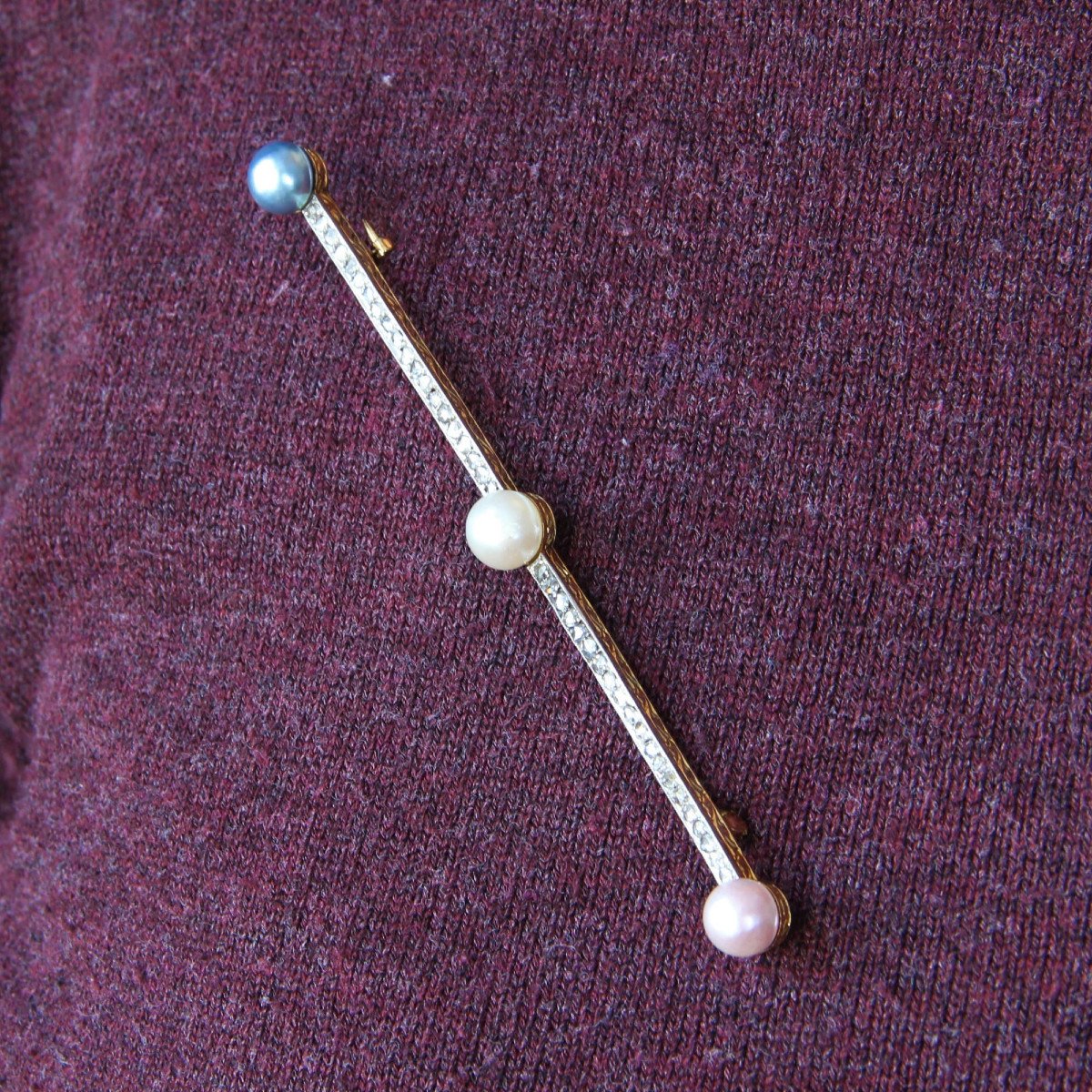 Broche ancienne diamants perles de culture mabé-photo-3