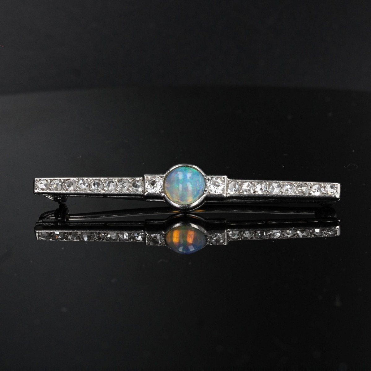 Old Opal And Art Deco Diamonds Brooch -photo-3