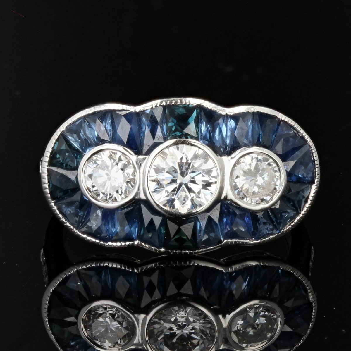 Art Deco Style Calibrated Sapphires And Diamonds Ring -photo-3