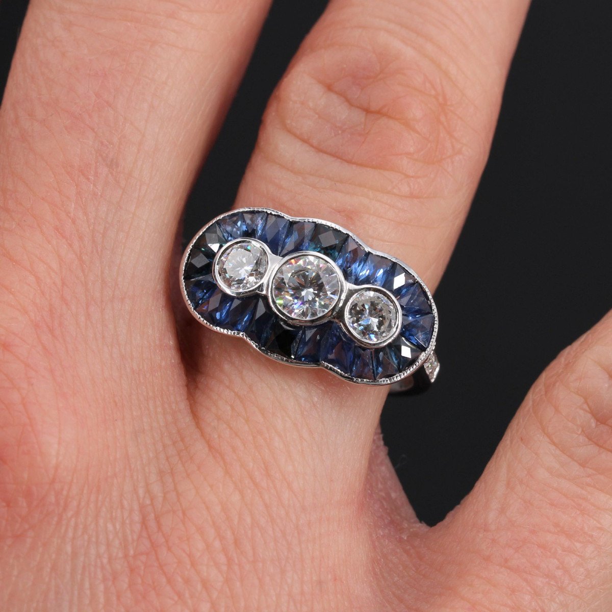 Art Deco Style Calibrated Sapphires And Diamonds Ring -photo-1