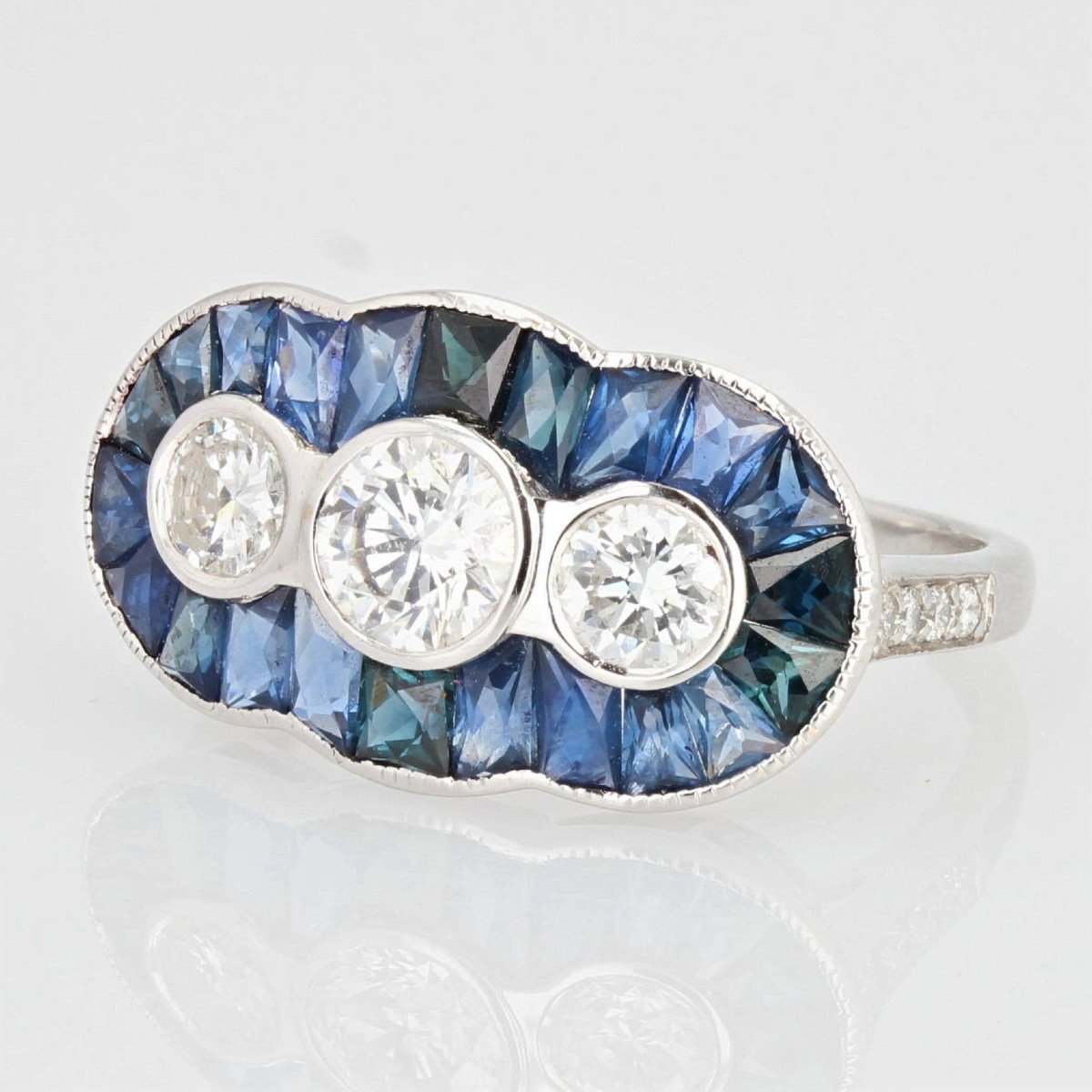 Art Deco Style Calibrated Sapphires And Diamonds Ring -photo-2