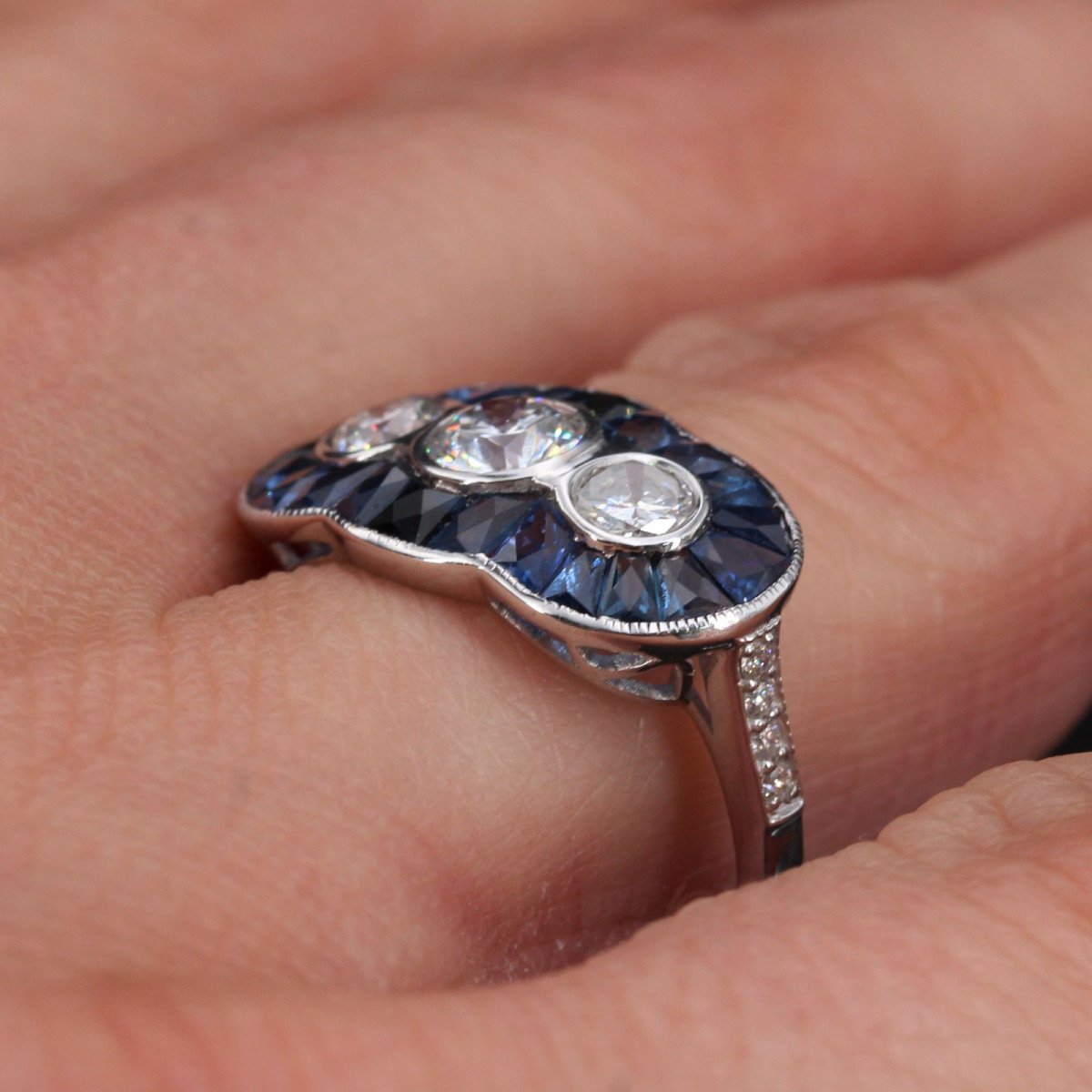 Art Deco Style Calibrated Sapphires And Diamonds Ring -photo-5