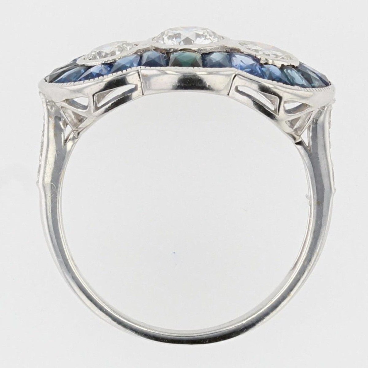 Art Deco Style Calibrated Sapphires And Diamonds Ring -photo-6