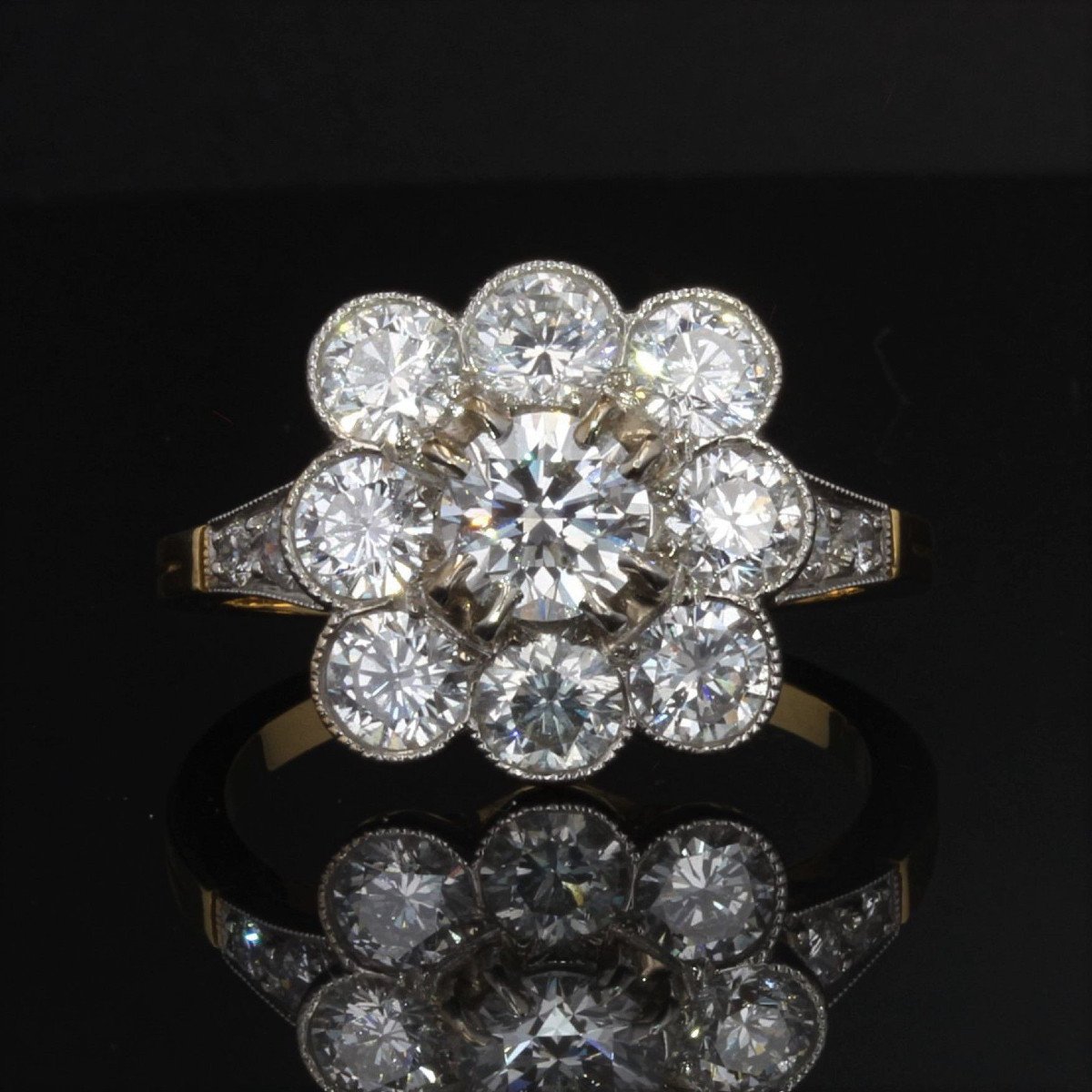 Marguerite Diamond Ring Platinum Gold-photo-3