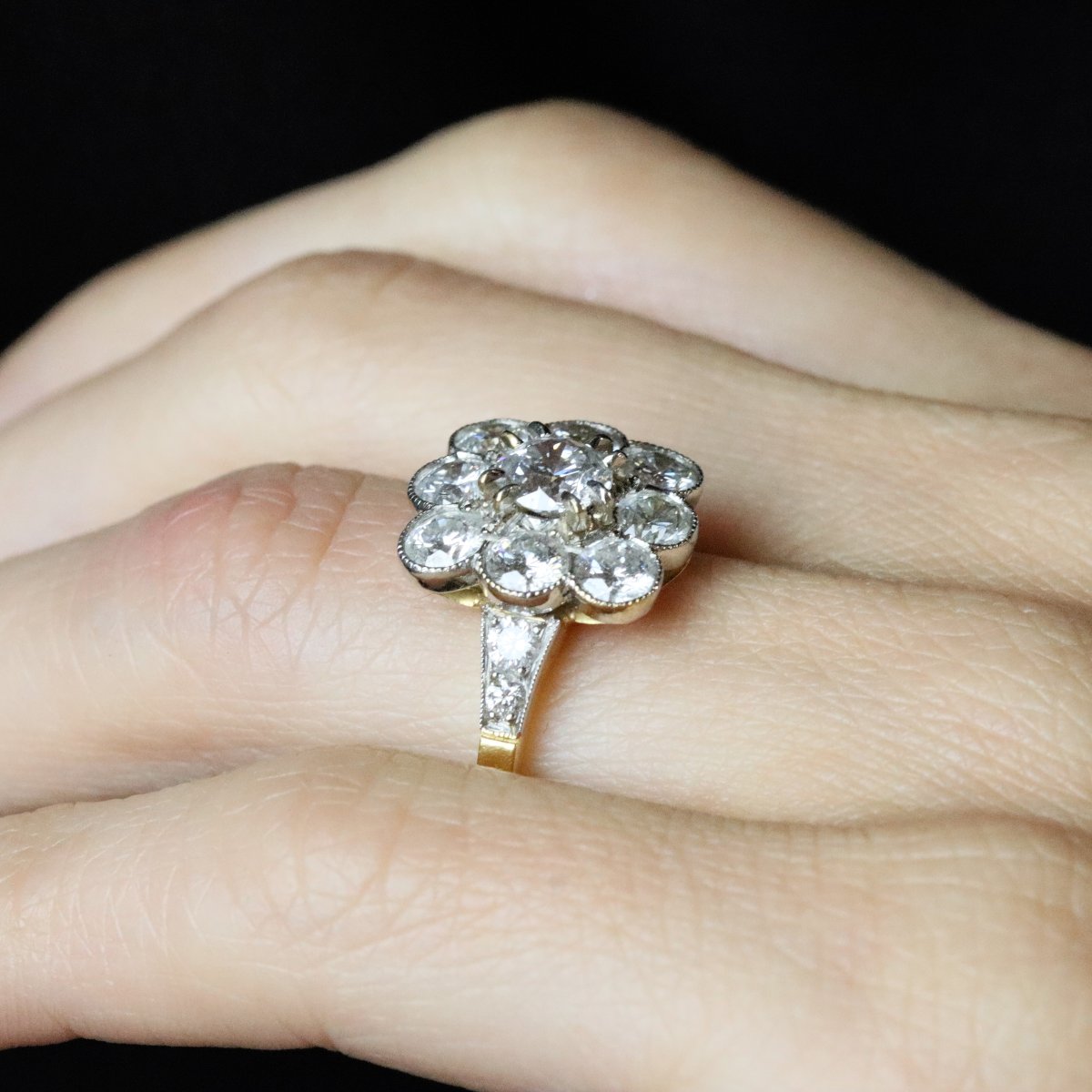 Marguerite Diamond Ring Platinum Gold-photo-5
