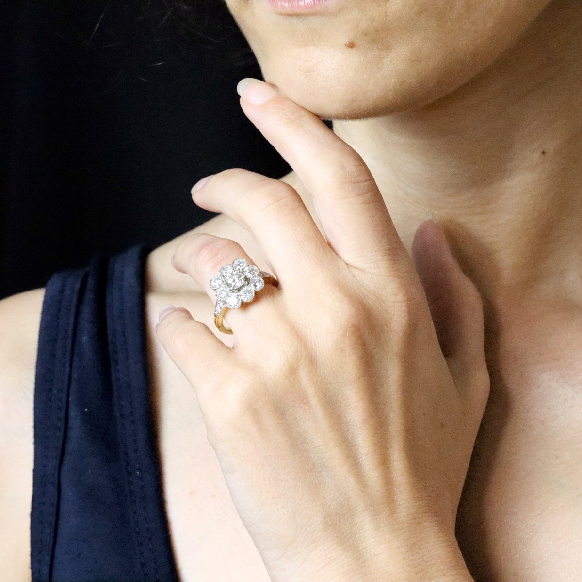 Marguerite Diamond Ring Platinum Gold-photo-6