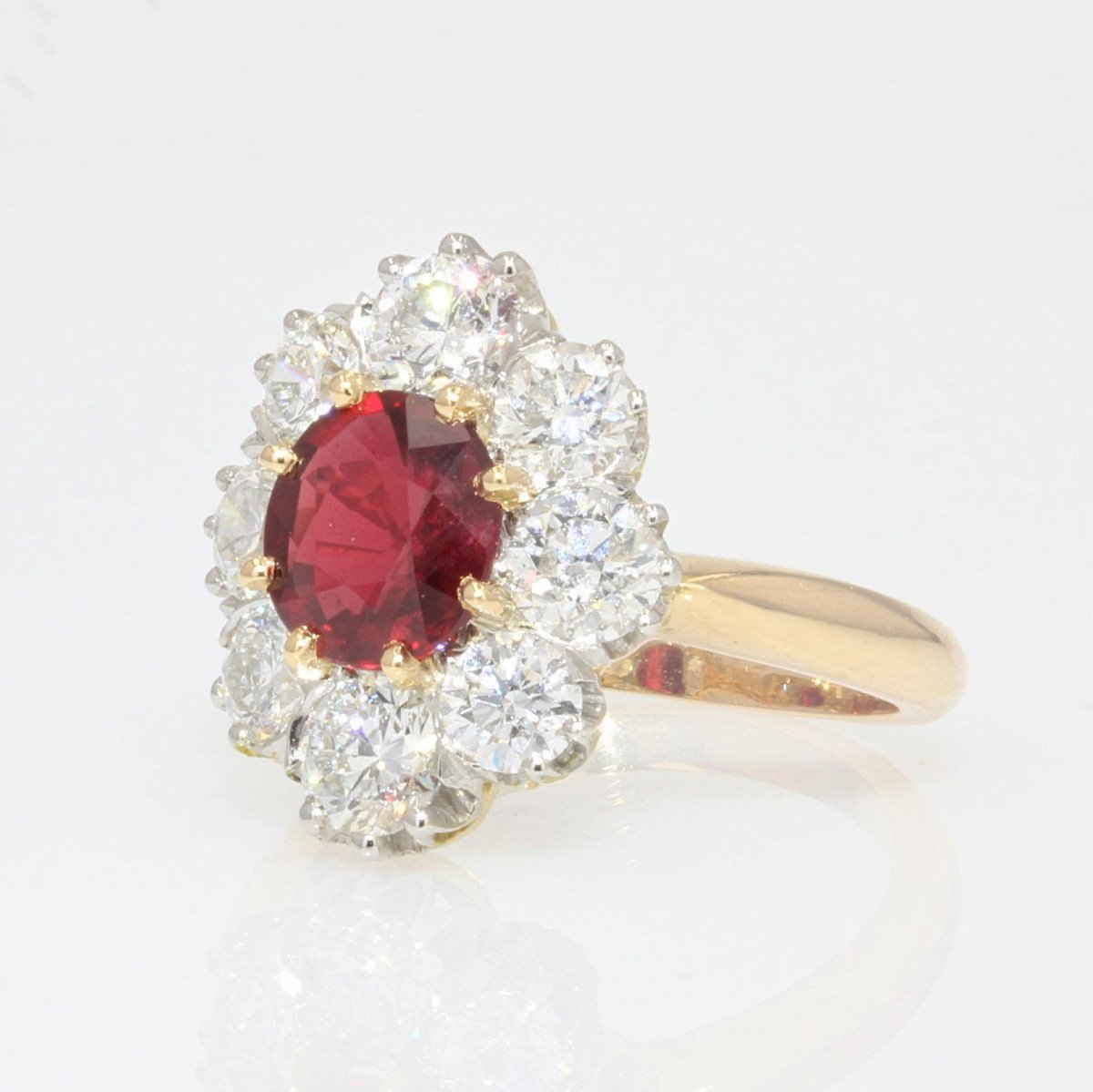 Daisy Ruby Diamond Ring Platinum Gold-photo-2