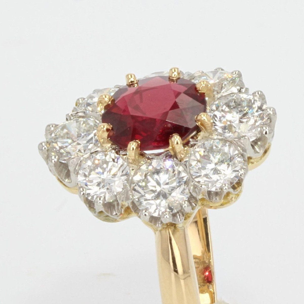 Daisy Ruby Diamond Ring Platinum Gold-photo-3