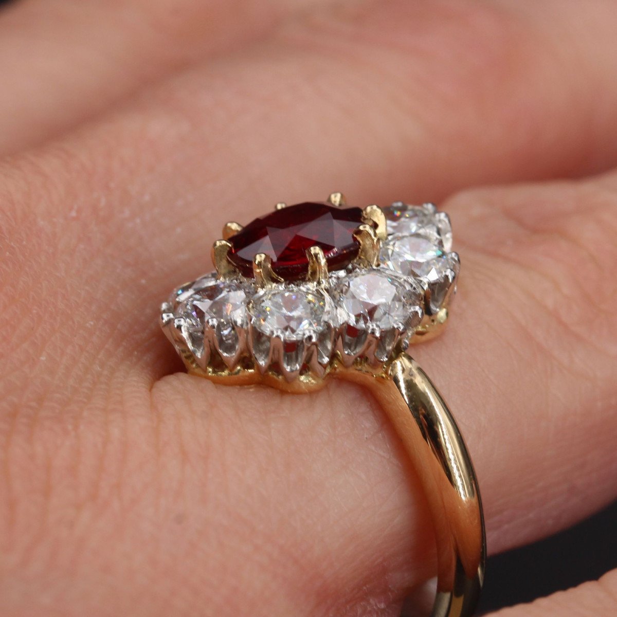 Daisy Ruby Diamond Ring Platinum Gold-photo-5