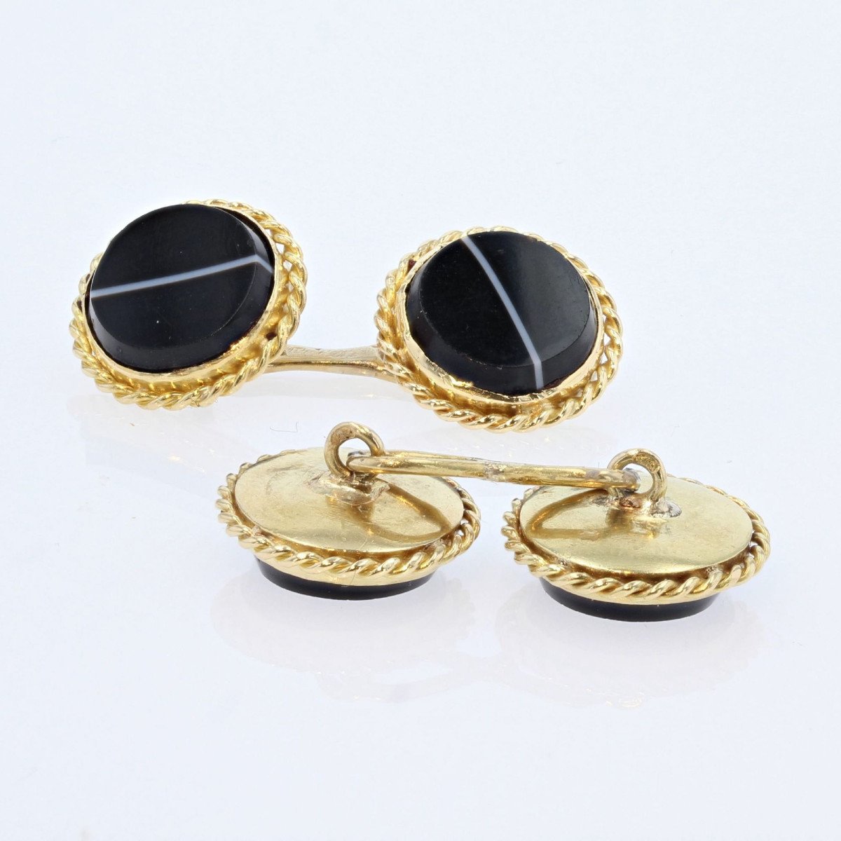 Gold And Ribbon Agate Cufflinks-photo-3