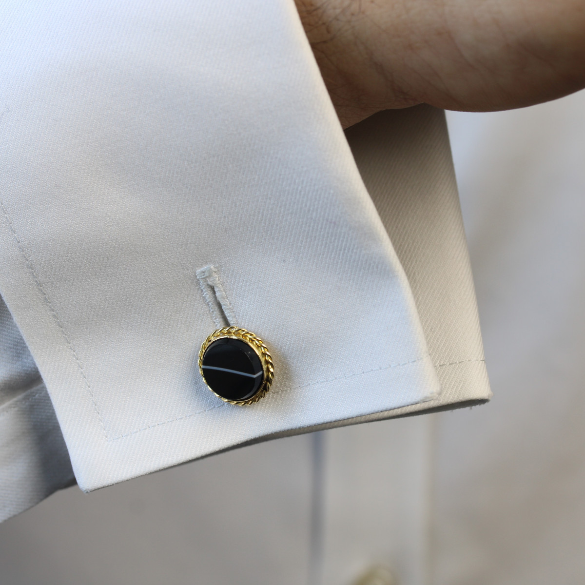 Gold And Ribbon Agate Cufflinks-photo-2