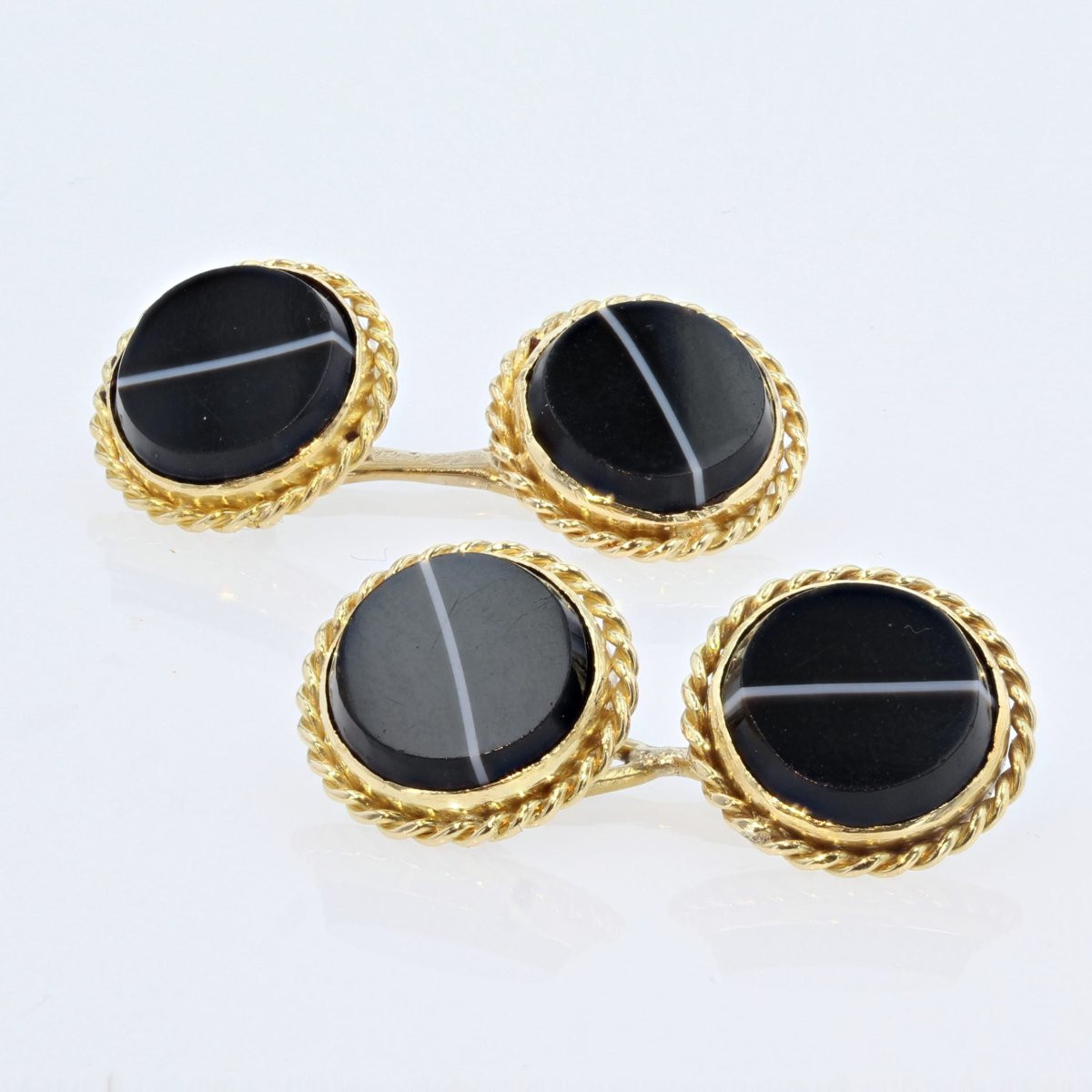 Gold And Ribbon Agate Cufflinks-photo-1