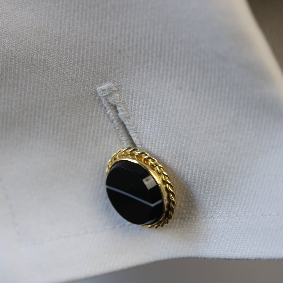 Gold And Ribbon Agate Cufflinks-photo-2