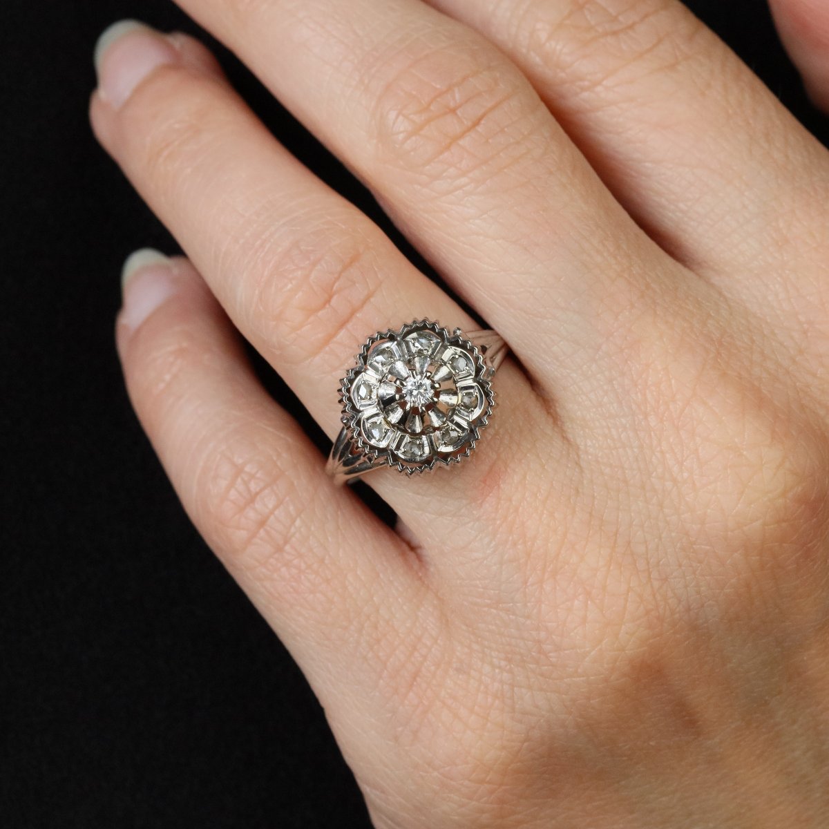 Bague Diamants Or Blanc Rétro-photo-2