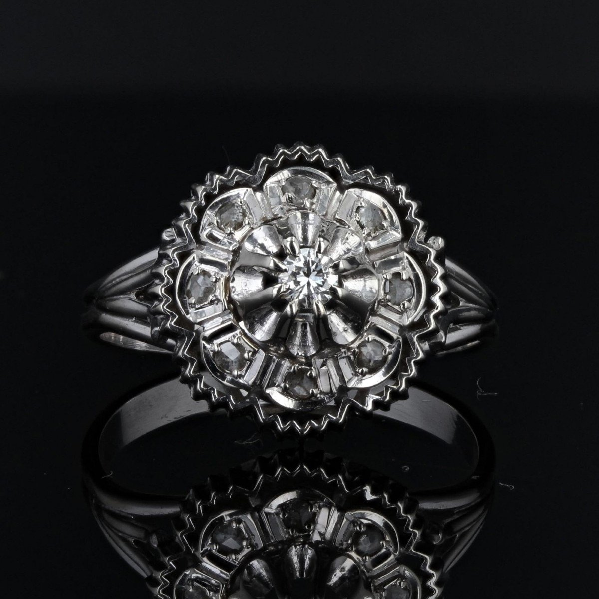 Bague Diamants Or Blanc Rétro-photo-4
