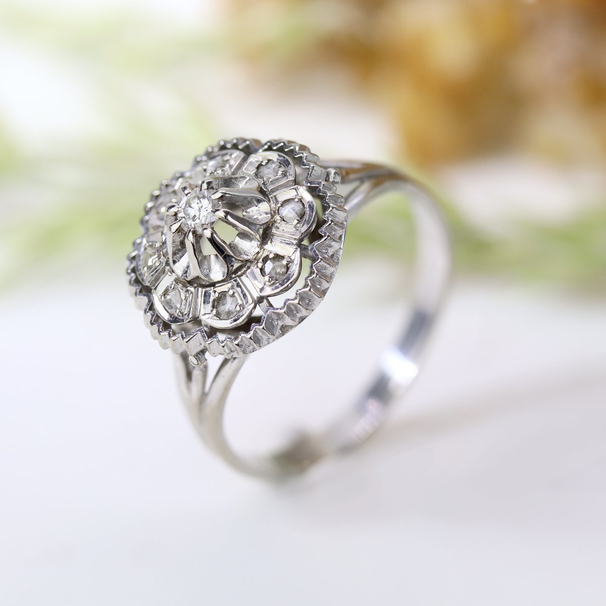 Bague Diamants Or Blanc Rétro-photo-3