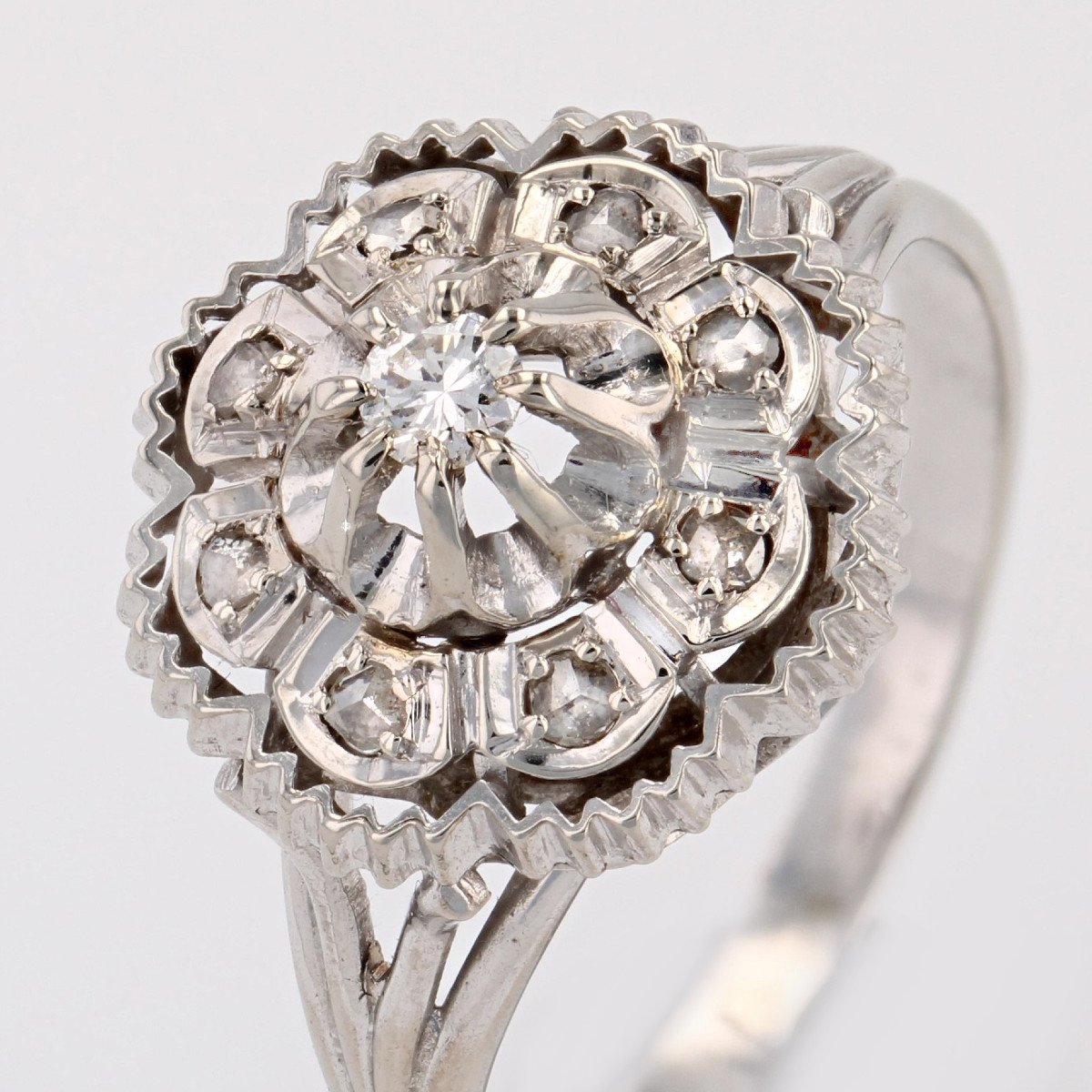 Bague Diamants Or Blanc Rétro-photo-4