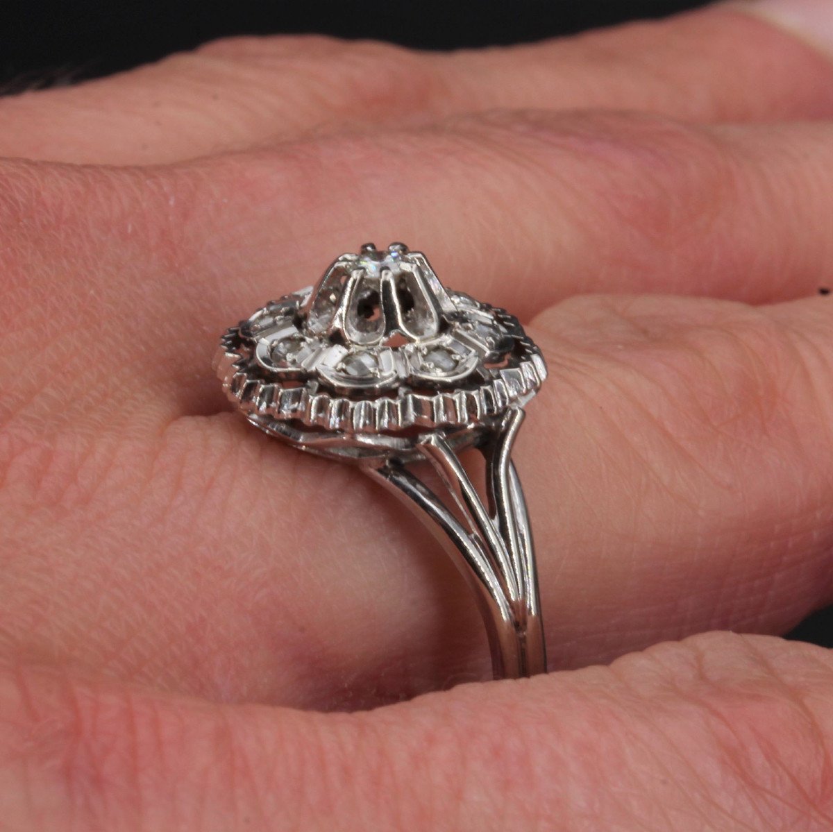 Bague Diamants Or Blanc Rétro-photo-5