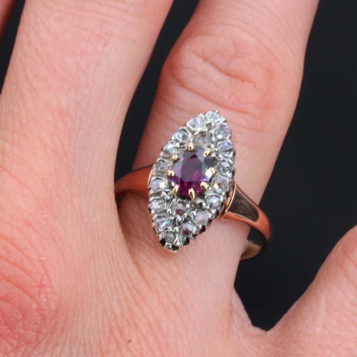 Antique Marquise Garnet And Diamonds Ring-photo-1