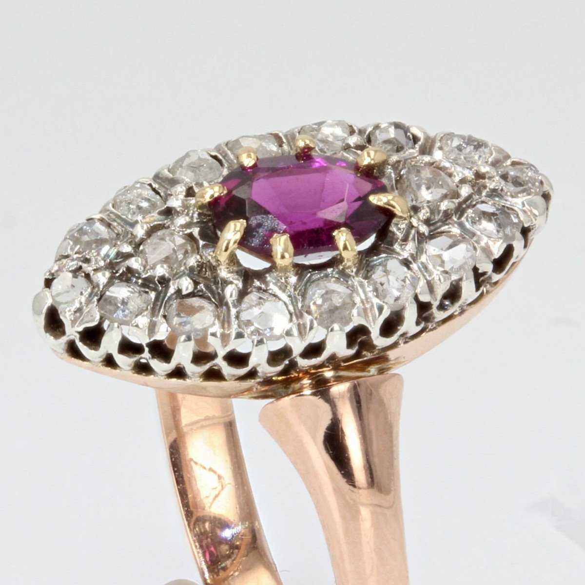 Antique Marquise Garnet And Diamonds Ring-photo-3