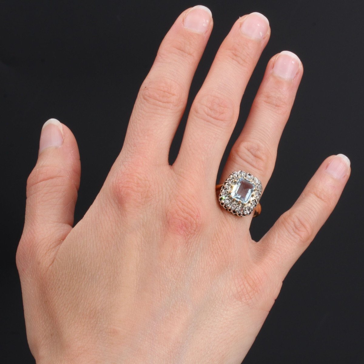 Bague Ancienne Aiguemarine Diamants-photo-2